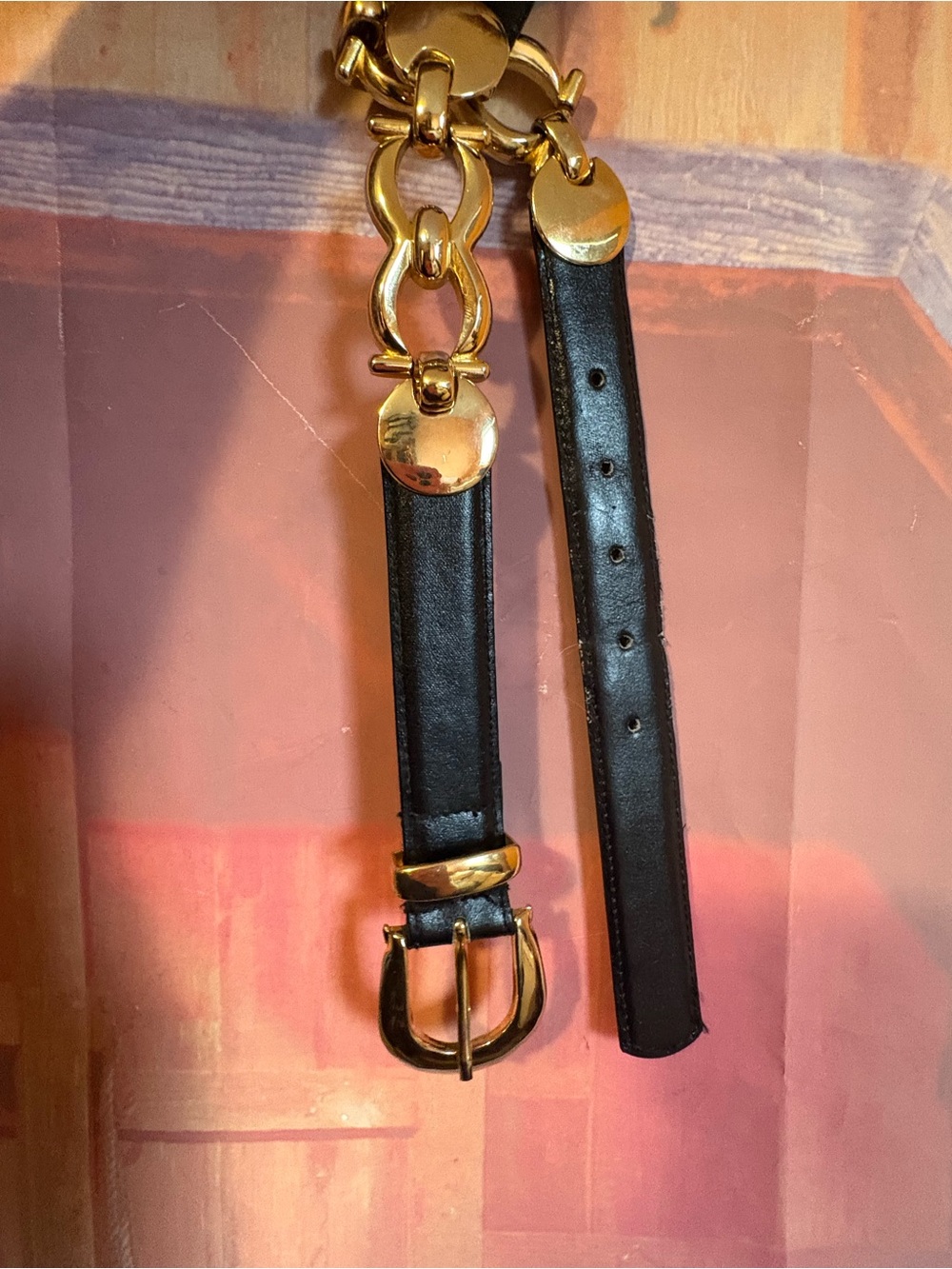 Vintage Black Genuine Leather Gold Chain Belt – Made in Canada